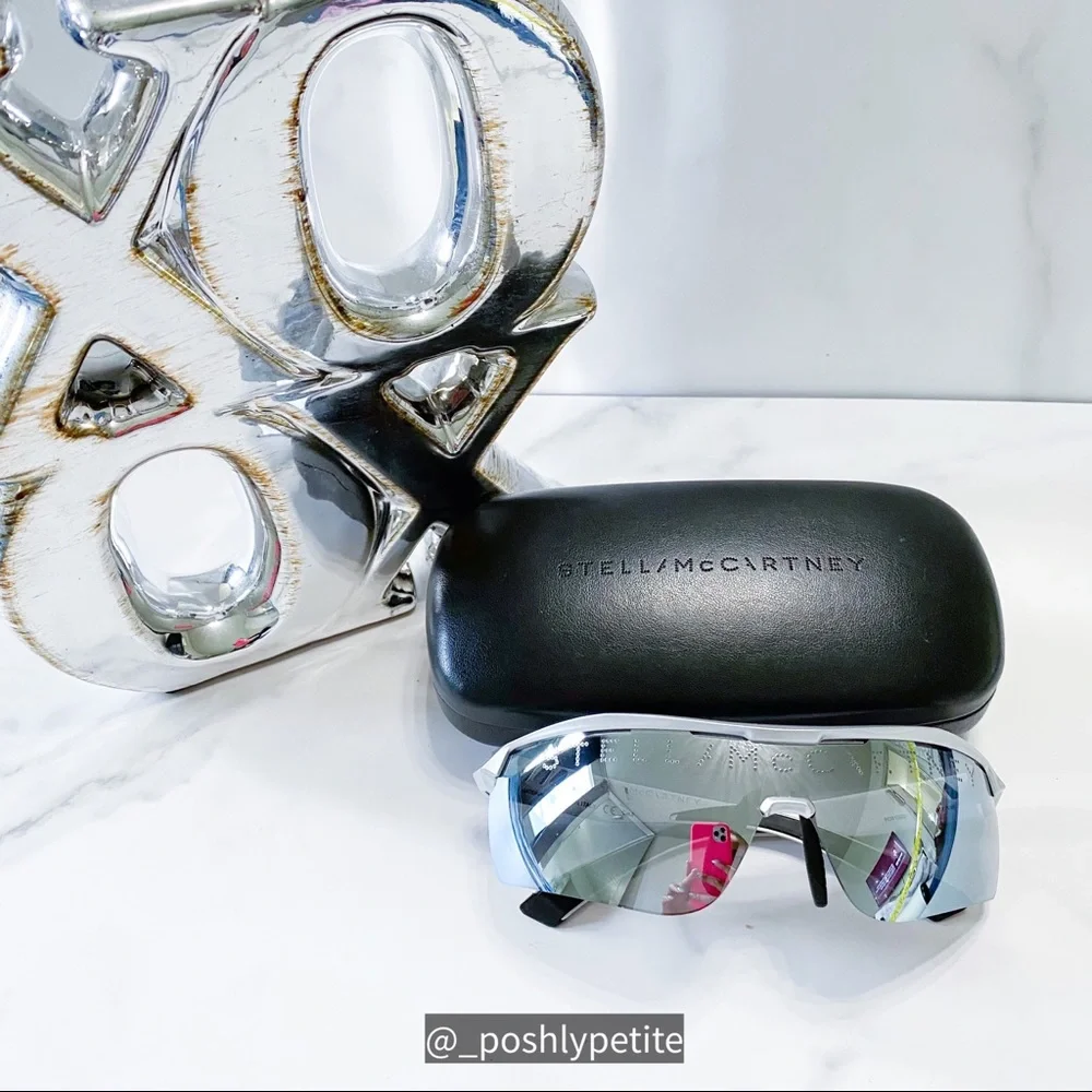 Stella McCartney sports mirror shield metallic silver sunglasses - Picture 1 of 15